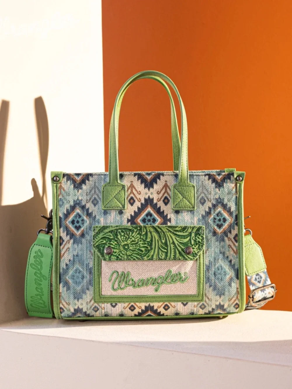 Wrangler Southwestern Pattern Dual Sided Print Concealed Carry Tote/Crossbody